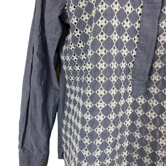 Ann Taylor Loft Softened Shirt Eyelet Embroidered Long Sleeve Button Up Top sz M - Picture 6 of 16